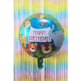 P.E.K.Shop Yuvarlak Safari Temalı Folyo Balon Happy Birthday Yazılı Safari Konsept Doğum Günü Balonu 45cm