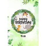 P.E.K.Shop Yuvarlak Wild Safari Temalı Folyo Balon Happy Birthday Yazılı Safari Konsept Doğum Günü Balonu 45cm