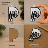 P Harf Yılbaşı Süsü – Mdf Çam Ağacı Desenli Asılabilir Dekor (5X5 Cm)