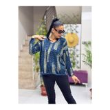 P245010 İtalyan Simli Leopar Bluz Lacivert