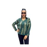 P245011 İtalyan Simli Leopar Bluz Acıyeşil