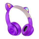 P47M Bluetooth 5.0 Kablosuz Işıklı Kedi Kulaklık Kulak Üstü Kulaklık (Mor)