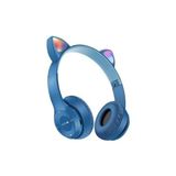 P47M Bluetooth Kedi Kulaklık Katlanabilir Sd Kart Girişli Mikrofonlu Kablosuz LED Işıklı Kulaklık - Mavi