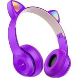 P47M Kedili Katlanabilir Kulak Üstü Kablosuz Bluetooth 5.0 Kulaklık Ledli Çocuk Kulaklık - Mor