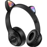 P47M Kedili Katlanabilir Kulak Üstü Kablosuz Bluetooth 5.0 Kulaklık Ledli Genç Kız Siyah