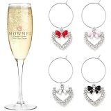 P706 Çeşitli Küçük Aşk Papyon Şarap Charms Cam İşaretleyiciler Kadife Çanta Ile Parti Süslemeleri Için Etiketler - 4'Lü Set, 1.8 Cm (L) X