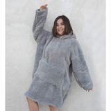 Pabtex Giyilebilir Battaniye – Kapüşonlu Oversize Peluş Rahatlık - Gri - 95 x 73 cm