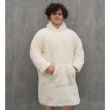 Pabtex Giyilebilir Battaniye – Kapüşonlu Oversize Peluş Rahatlık - Krem - 95 x 73 cm