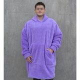 Pabtex Giyilebilir Battaniye – Kapüşonlu Oversize Peluş Rahatlık - Lila - 95 x 73 cm