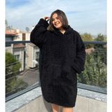 Pabtex Giyilebilir Battaniye – Kapüşonlu Oversize Peluş Rahatlık - Siyah - 95 x 73 cm