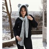 Pabtex Kapşonlu Welsoft Peluş Bere - Atkılı - Polar Boyunluk Şalı - Rüzgar Geçirmez Kulaklı Şapka - Gri