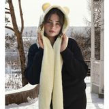 Pabtex Kapşonlu Welsoft Peluş Bere - Atkılı - Polar Boyunluk Şalı - Rüzgar Geçirmez Kulaklı Şapka - Krem