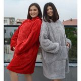 Pabtex Kapüşonlu Peluş Giyilebilir Battaniye – Ultra Yumuşak Oversize - Gri - 95 x 73 cm