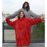 Pabtex Kapüşonlu Peluş Giyilebilir Battaniye – Ultra Yumuşak Oversize - Kırmızı - 95 x 73 cm