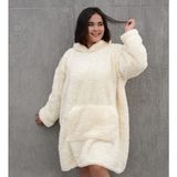 Pabtex Kapüşonlu Peluş Giyilebilir Battaniye – Ultra Yumuşak Oversize - Krem - 95 x 73 cm
