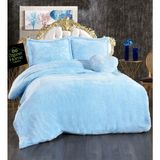 Pabtex Peluş Çift Kişilik Nevresim Seti (%100 Yerli ) - 200 x 220 cm - Mavi