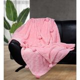 Pabtex Ponponlu 200*220 cm Pelüş Tv Battaniyesi (%100 Yerli) - Pembe - 200 x 220 cm