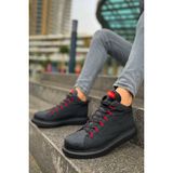 Pabucmarketi Bağcıklı Erkek Sneaker Bot Siyah Kırmızı - Siyah - Kırmızı