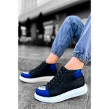 Pabucmarketi Bağcıklı Erkek Sneaker Bot Siyah Saks Mavi - Siyah - Saks
