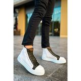 Pabucmarketi Fermuarlı Bağcık Detaylı Erkek Sneaker Bot Beyaz Haki - Beyaz - Haki