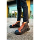 Pabucmarketi Fermuarlı Bağcık Detaylı Erkek Sneaker Bot Siyah Taba - Siyah - Taba