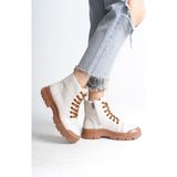 Pabucmarketi Krem (Taba Taban) Bağcıklı Fermuarlı Kadın Sneaker Bot
