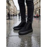 Pabucmarketi Pabucmarketi Bağcıklı Içi Kürklü Erkek Sneaker Bot Siyah Süet (Siyah Taban) - Renkli