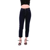 Paçaları Dikişsiz ve Yüksek Belli Cepli Astarsız Kadın Kot Pantolon Mom Fit Jean Lacivert Denim