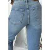Paçaları Dikişsiz Yüksek Belli Mom Fit Kadın Kot Pantolon Mavi Jean