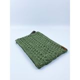 PACHİRA El Yapımı Hasır Portföy Kağıt Ip Clutch Çanta / En 32 Cm. Uzunluk 21 Cm. - Haki