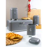 Paçi Belariva-Cuisine Ekmeklik & Baharat Saklama Seti Gri | Metal Bread Box + 3’lü Kavanoz Seti