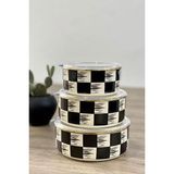 Paçi Kitchen Dama Desen Siyah-Krem Emaye 3 Lü Saklama Kabı 14/16/18 cm