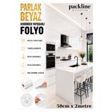 Packline Marketing Parlak Beyaz Yapışkanlı Folyo Mutfak Dolap Ve Mobilya Kaplama Folyosu 50cm x 2mt