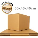 PackMai 60X40X40 Çift Oluk Koli 5 Adet Karton Kutu 7mm Kalın Dayanıklı Taşınma Çeyiz E-Ticaret Depolama