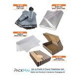 PackMai E-Ticaret Kargo Seti | 25'li Çizgili Kraft Kutu+50 Cepli Kargo Poşeti+25 Bantlı Jelatin+25 Pelur