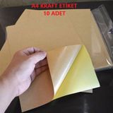 packmira etiket&ambalaj 10 Adet Yapışkanlı Kraft A4 Etiket Kartuşlu Mürekkepli Tüm Yazıcılara Uygun Sticker