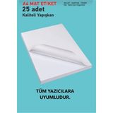 packmira etiket&ambalaj 25 Adet Yapışkanlı Mat A4 Etiket Kartuşlu Mürekkepli Tüm Yazıcılara Uygun Sticker