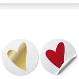 packmira etiket&ambalaj Sticker Kalp (4X4CM) 48 Adet (Gold ve Kırmızı) -Karışık-