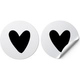 packmira etiket&ambalaj Sticker Kuşe (3X3CM) 60 Adet Yuvarlak Kesim -Siyah Kalp-