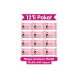 Paddlers 3’ü 1 Arada Makyaj Temizleme Mendili Yüz, Göz & Dudak İçin, 240 Yaprak (12 Paket x 20’li)