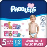 Paddlers 5 Numara Junior Bebek Bezi (11-18 kg) 112 Adet Ekstra Yumuşak Bantlı Bez Aylık Paket