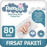 Paddlers Bebek Bakım Örtüsü 60x60 cm 80 Adet (8x10) Alt Açma Bezi, Yatak Koruyucu - Sıvı Geçirmez