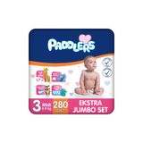 Paddlers Bebek Bezi 3 Numara Midi (4-9 Kg) 280 Adet – Ekstra Jumbo Set - Hassas Ciltlere Uygun