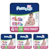 Paddlers Bebek Bezi 4 Numara Maxi (7-14 Kg) 36 Adet – Eko Paket (4 paketi)