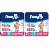 Paddlers Bebek Bezi 7 Numara XX-Large (20-30 Kg) 32 Adet – Jumbo Paket, Yüksek Emicilik (2 paketi)