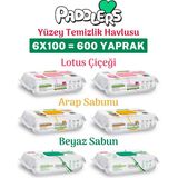 Paddlers Easy Clean Lotus Çiçeği & Arap Sabunu & Beyaz Sabun Katkılı Yüzey Temizlik Havlusu 6X100 (600 Yaprak)