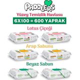 Paddlers Easy Clean Lotus Çiçeği Arap Sabunu ve Beyaz Sabun Katkılı Yüzey Temizlik Havlusu 6x100 (600 Yaprak)