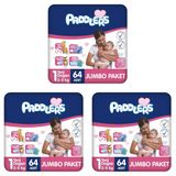 Paddlers Yenidoğan Bebek Bezi 1 Numara (2-5 Kg) 64 Adet – Jumbo Paket (3 paketi)