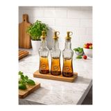 Padilon Ahşap Standlı 3’lü Cam Yağdanlık Seti 250 ml Zeytinyağı Sirkelik Limonluk Balsamic Şişe