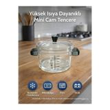 Padilon Yüksek Isıya Dayanıklı Mini Cam Tencere Mikrodalga, Fırın, Ocak ve Buzdolabı Uyumlu Cam Tencere